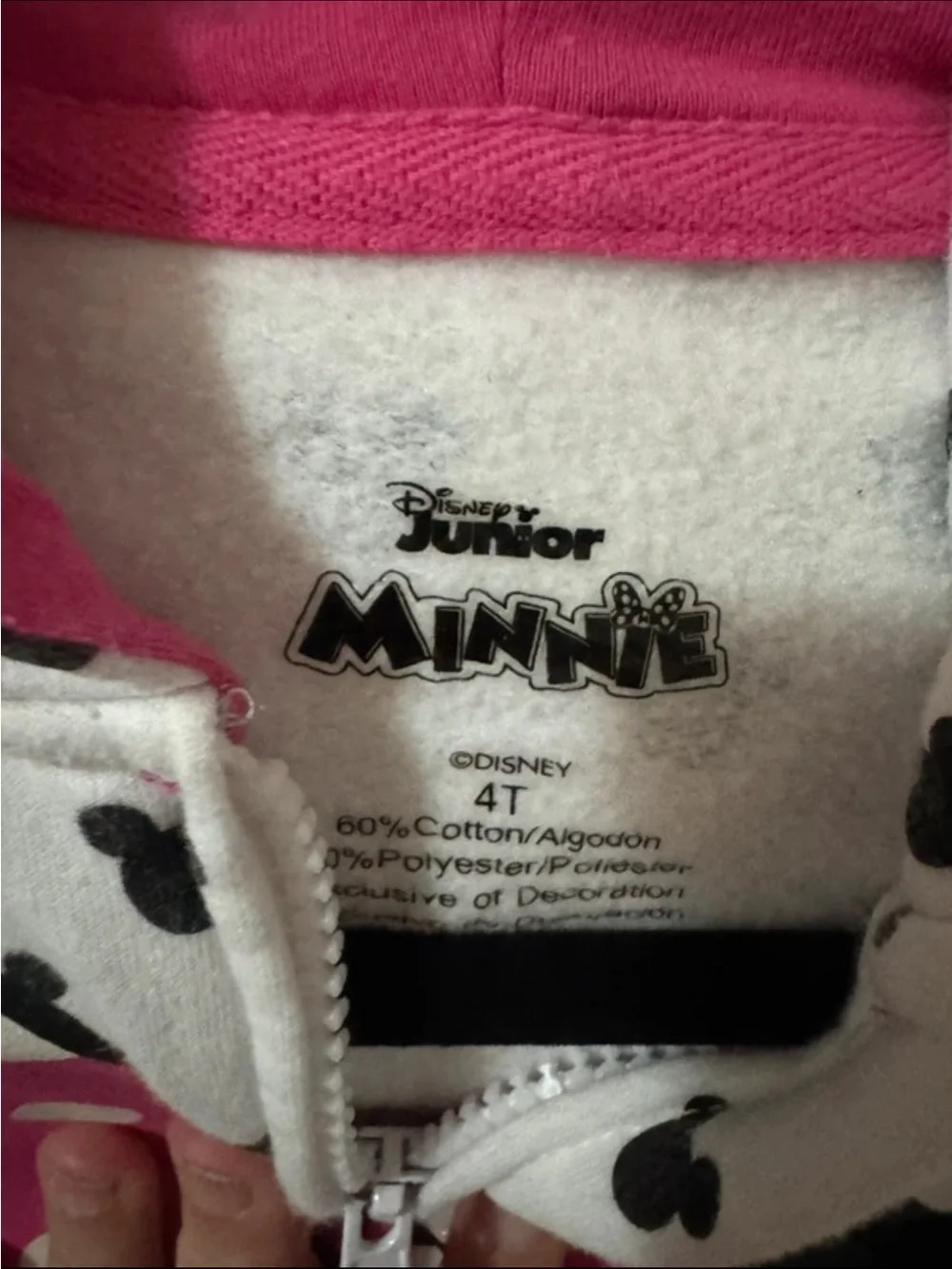 Disney Minnie Mouse White Zip Hoodie with Pink Accents